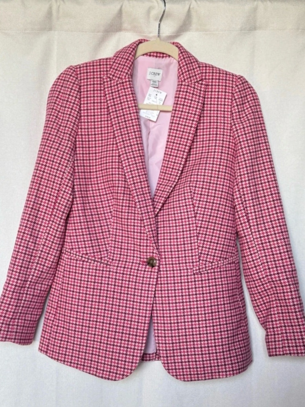 J. Crew $178 Campbell Pink Houndstooth Wool Blend Blazer Jacket. NWT size 00